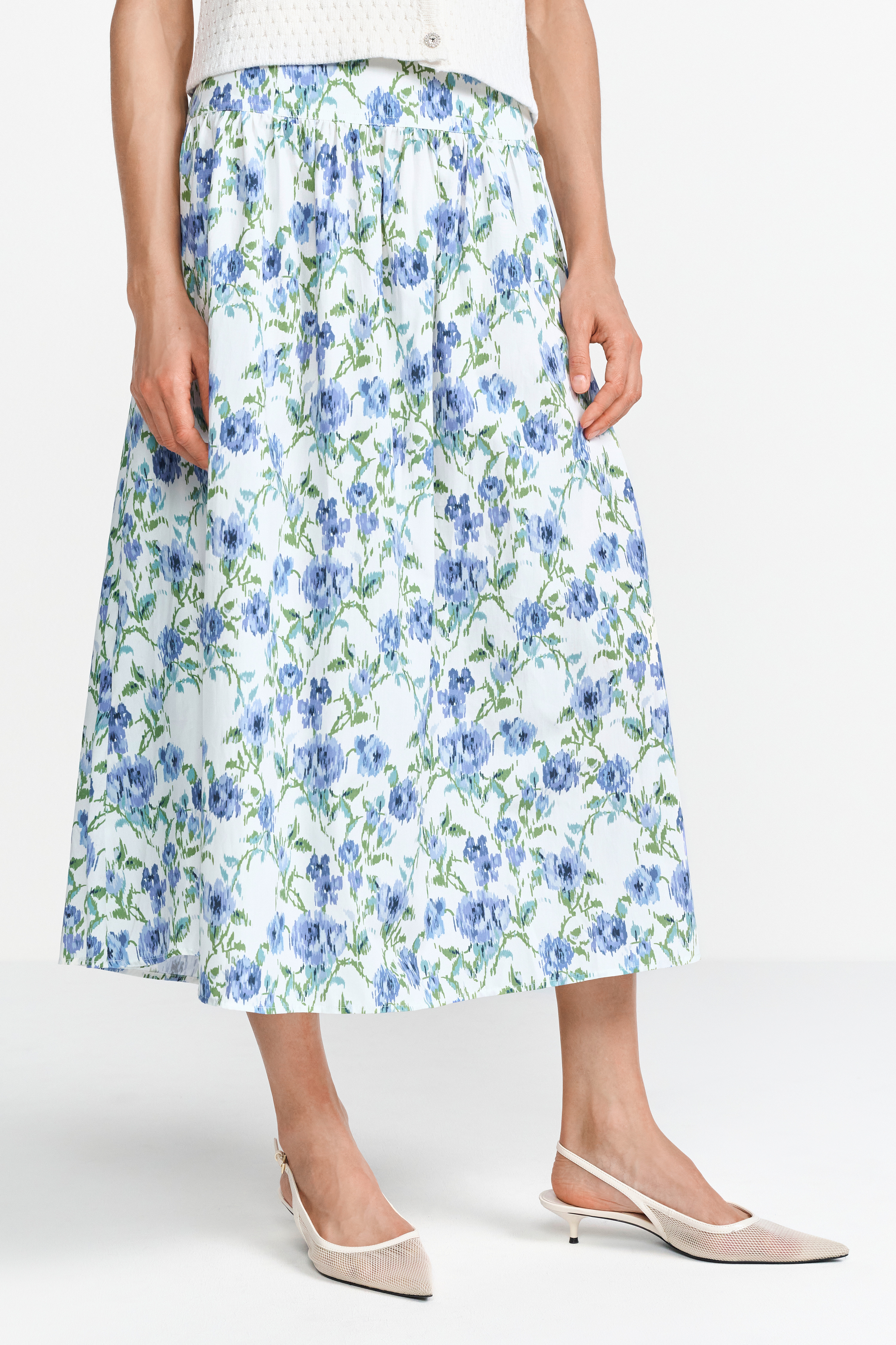 Printed cotton midi skirt