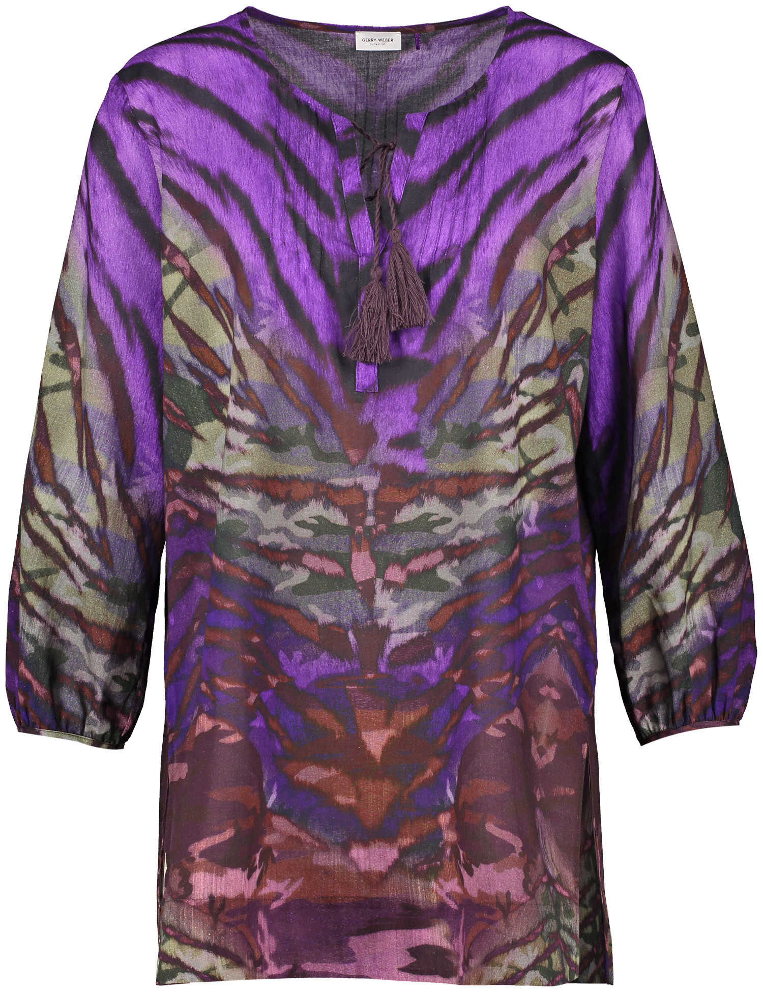 Gemusterte Longbluse mit Biesen