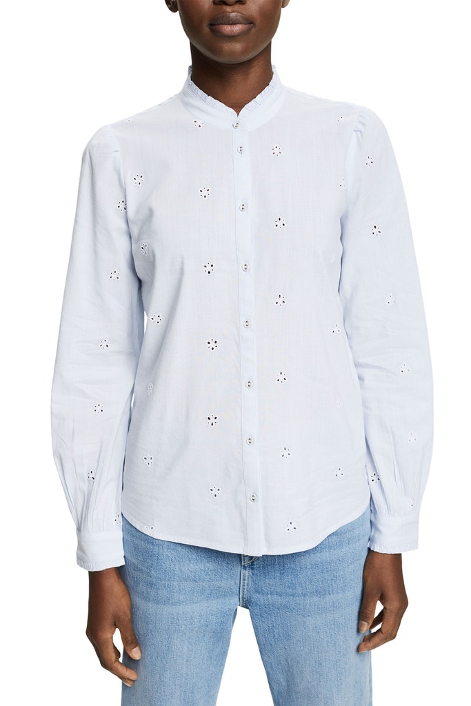 Bluse mit Lochstickmuster, LENZING™ ECOVERO™