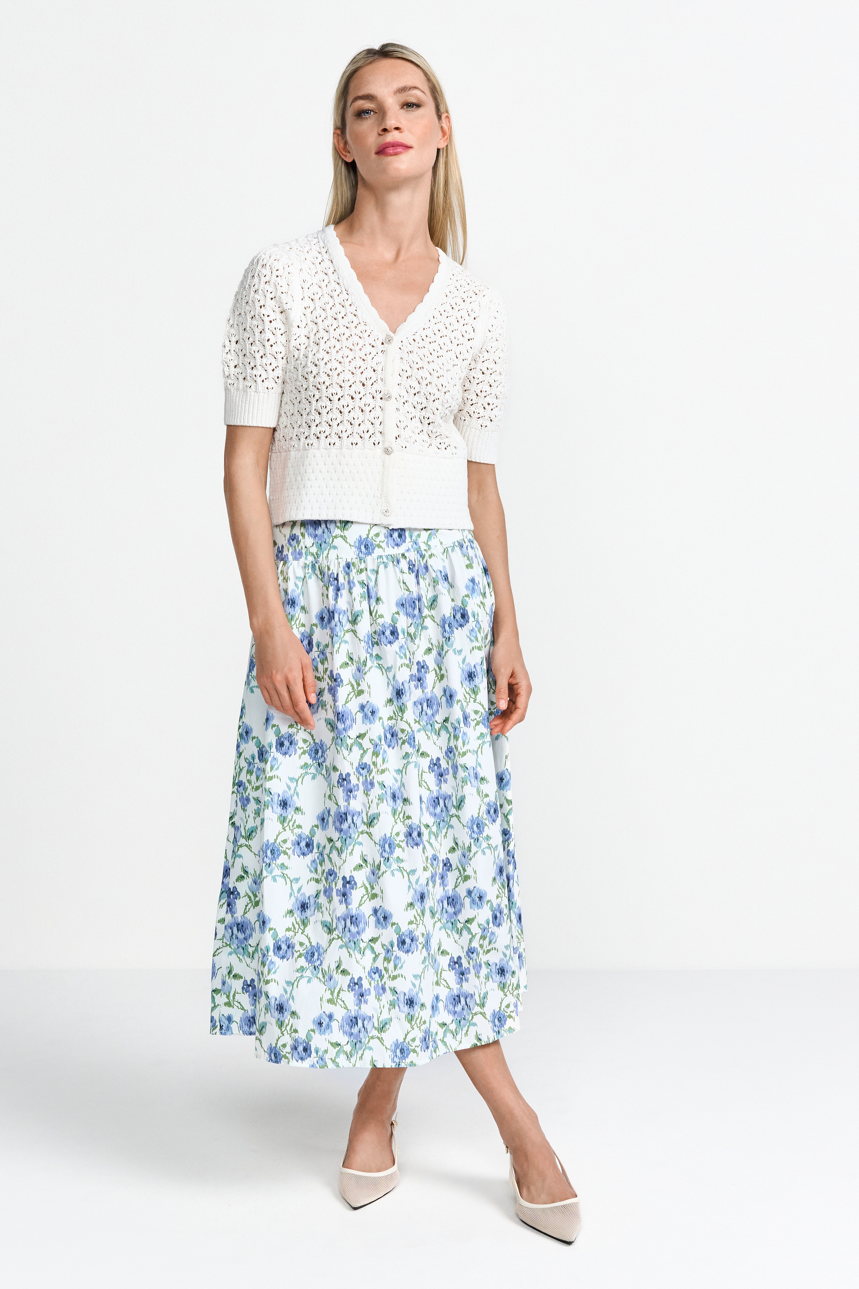 Printed cotton midi skirt