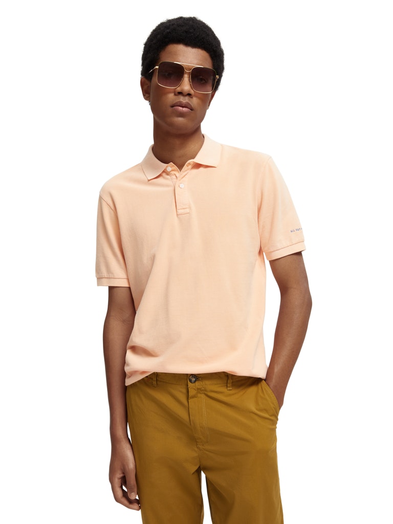 Garment-dyed washed pique polo in O