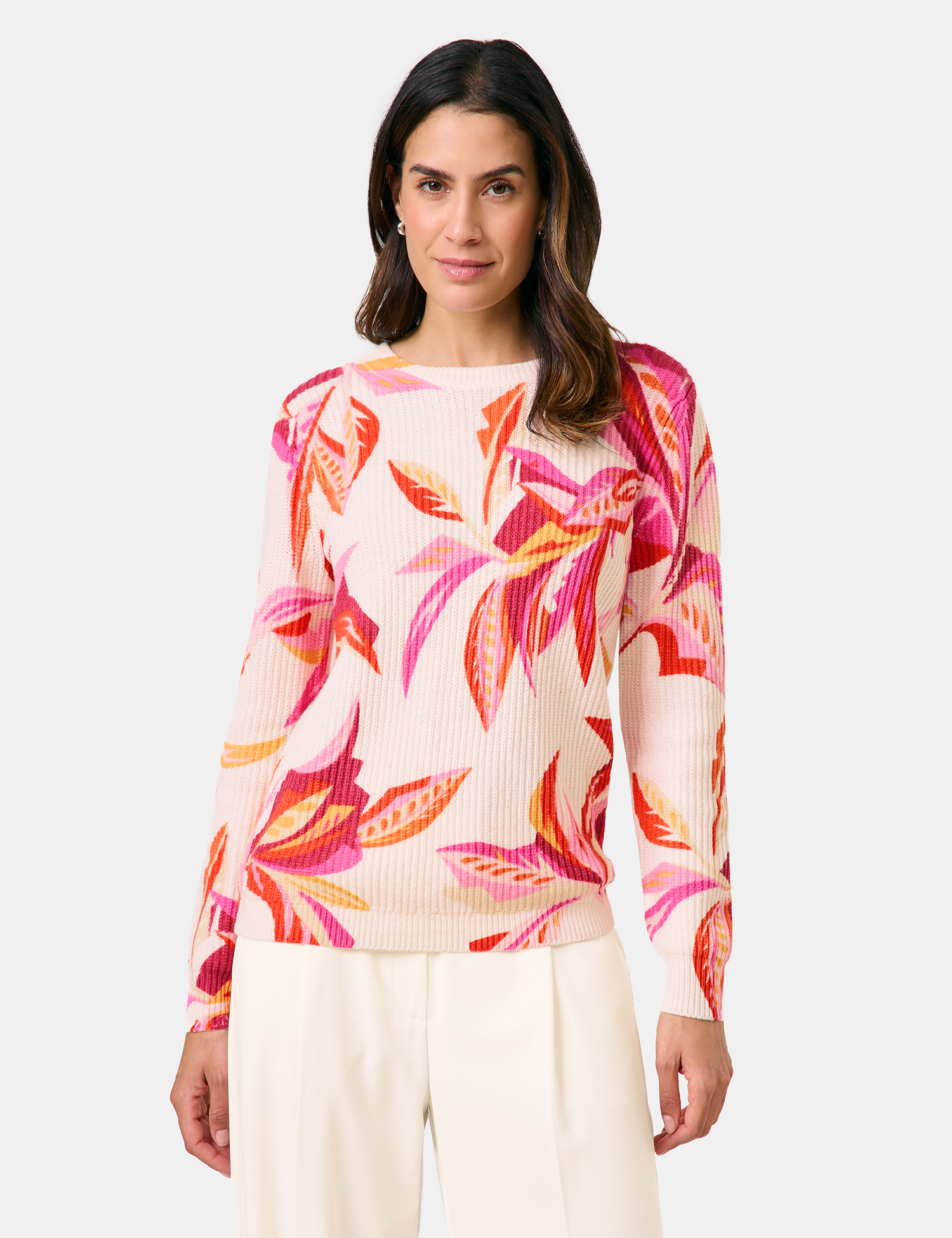 Floral gemusterter Pullover in Rippstrick