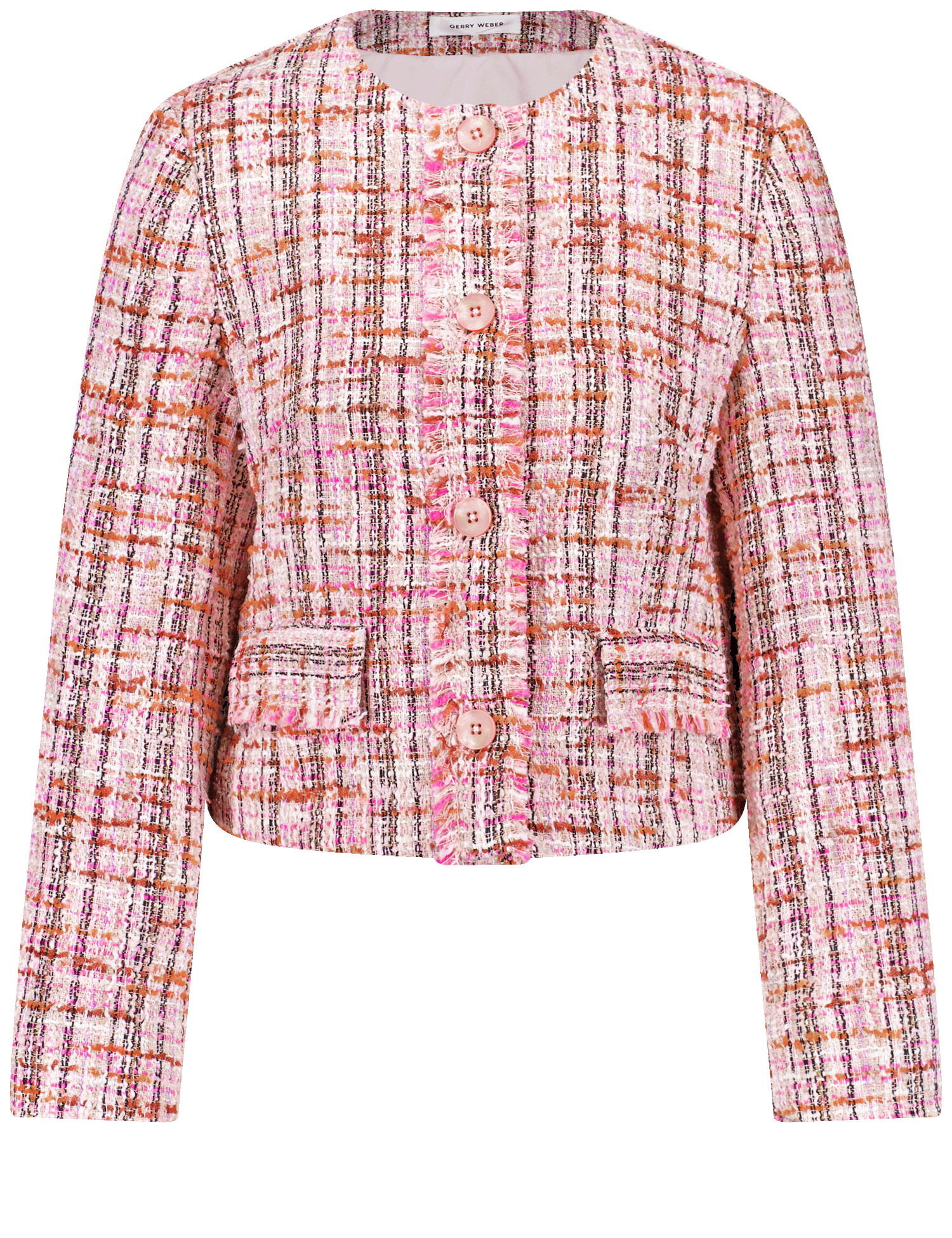 Blazerjacke in Bouclé-Optik mit Fransenkante