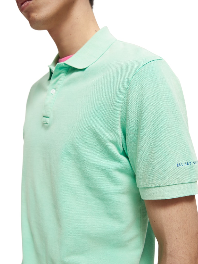 Garment-dyed washed pique polo in O