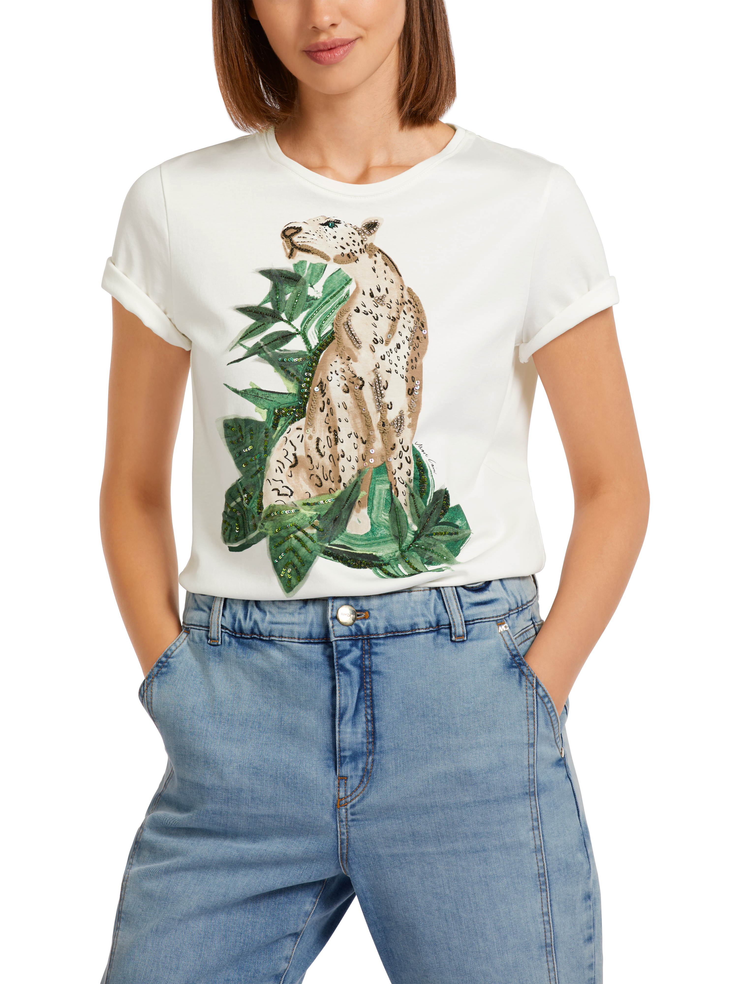 T-Shirt mit Leo-Print und Strassdetails