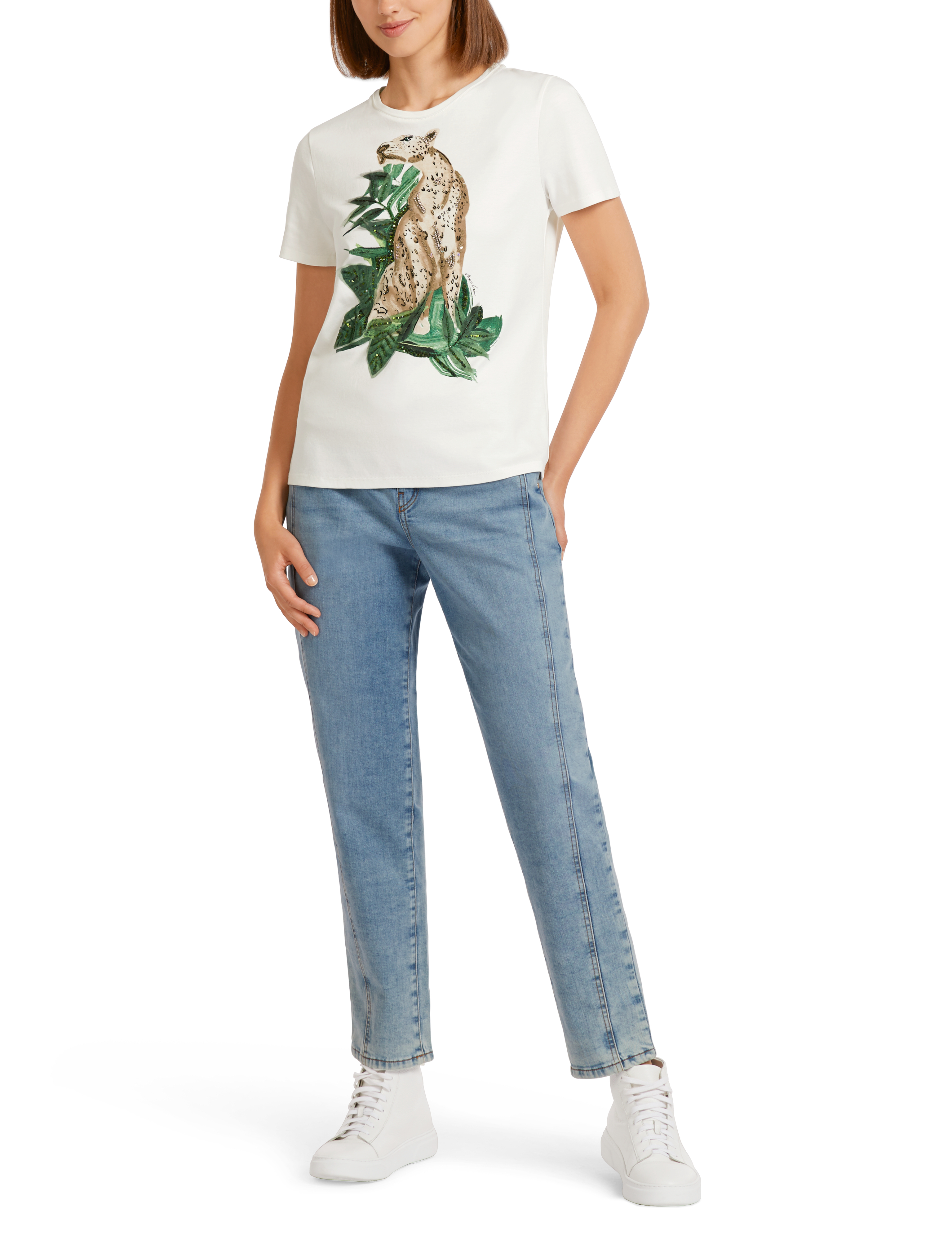 T-Shirt mit Leo-Print und Strassdetails