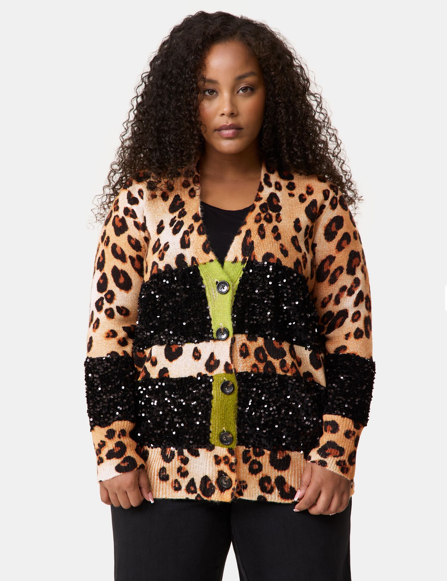 Strickjacke mit Leo-Print und Pailletten