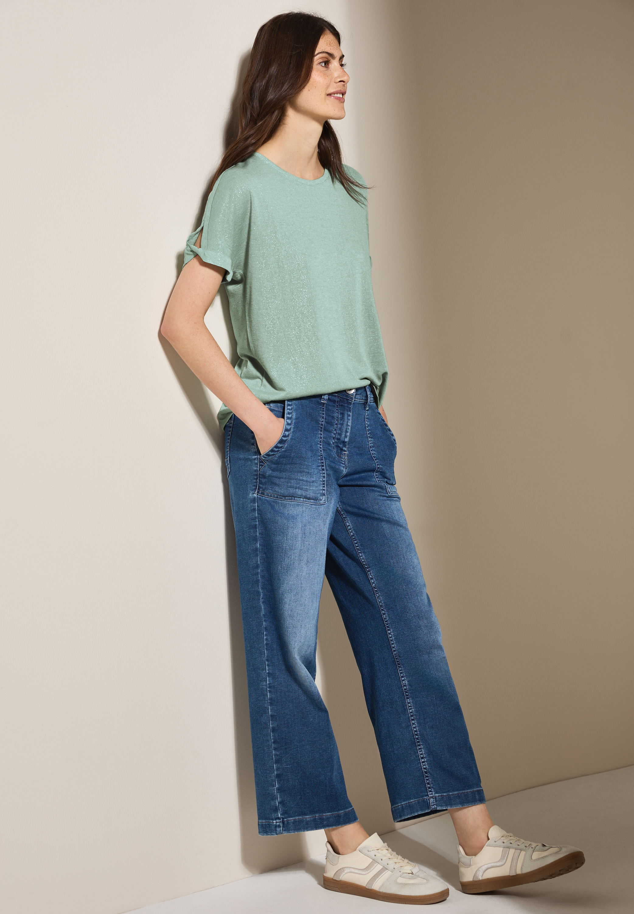 Leinen-Look Glitzer-Shirt