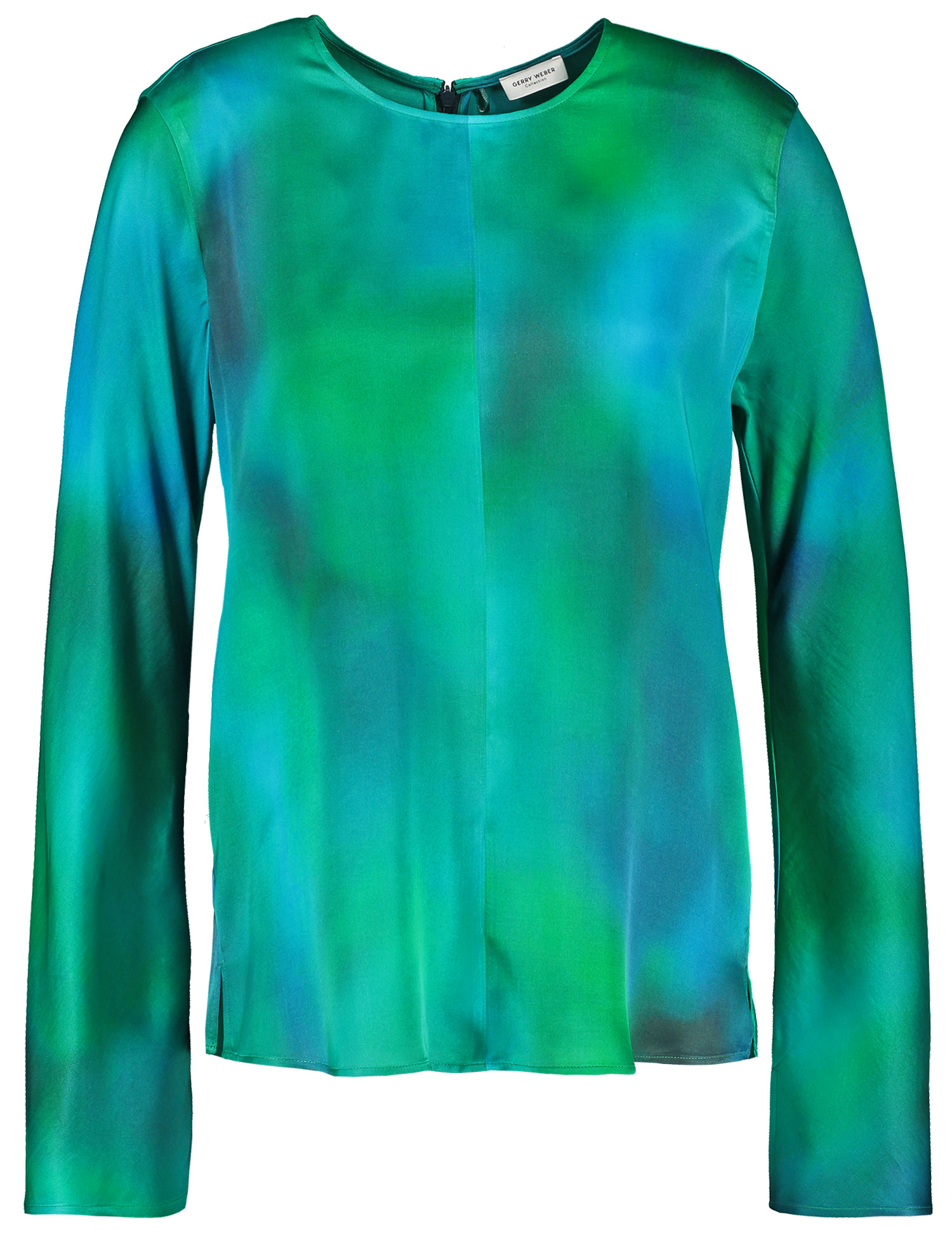 Gemustertes Blusenshirt mit geschlitzten Ärmeln