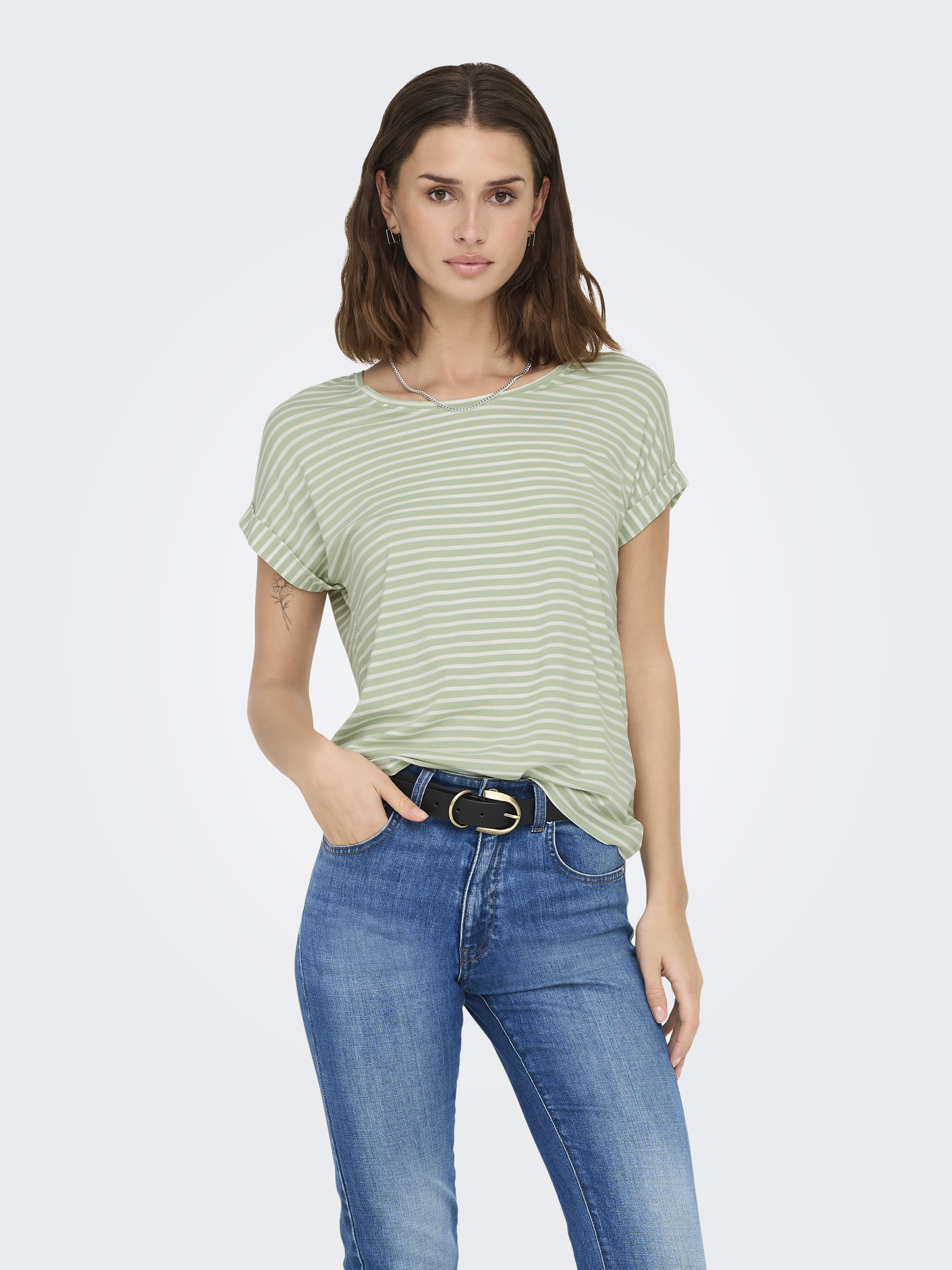 ONLMOSTER STRIPE S/S O-NECK TOP JRS NOOS