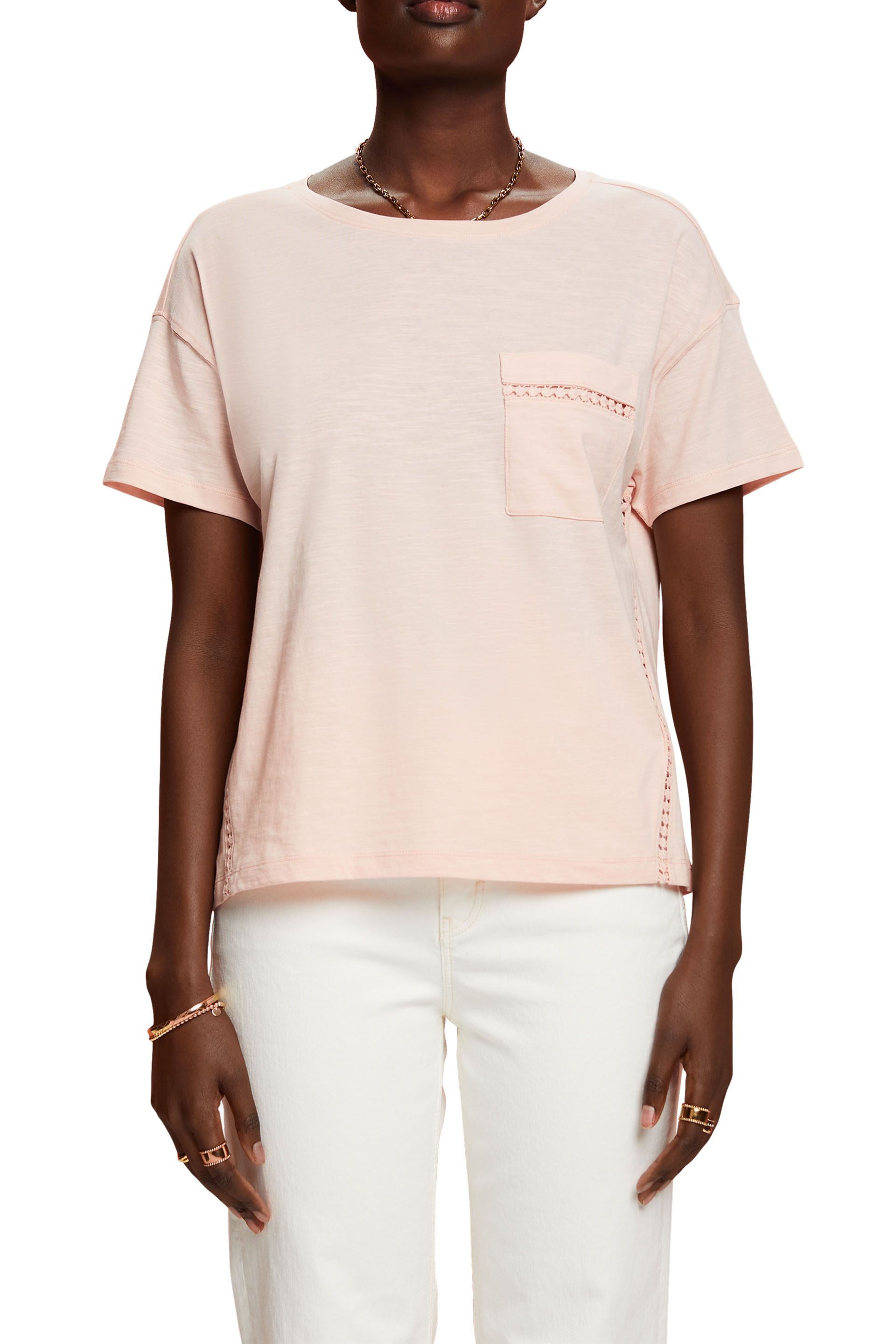 T-Shirt mit Spitzenbändern, 100 % Baumwolle