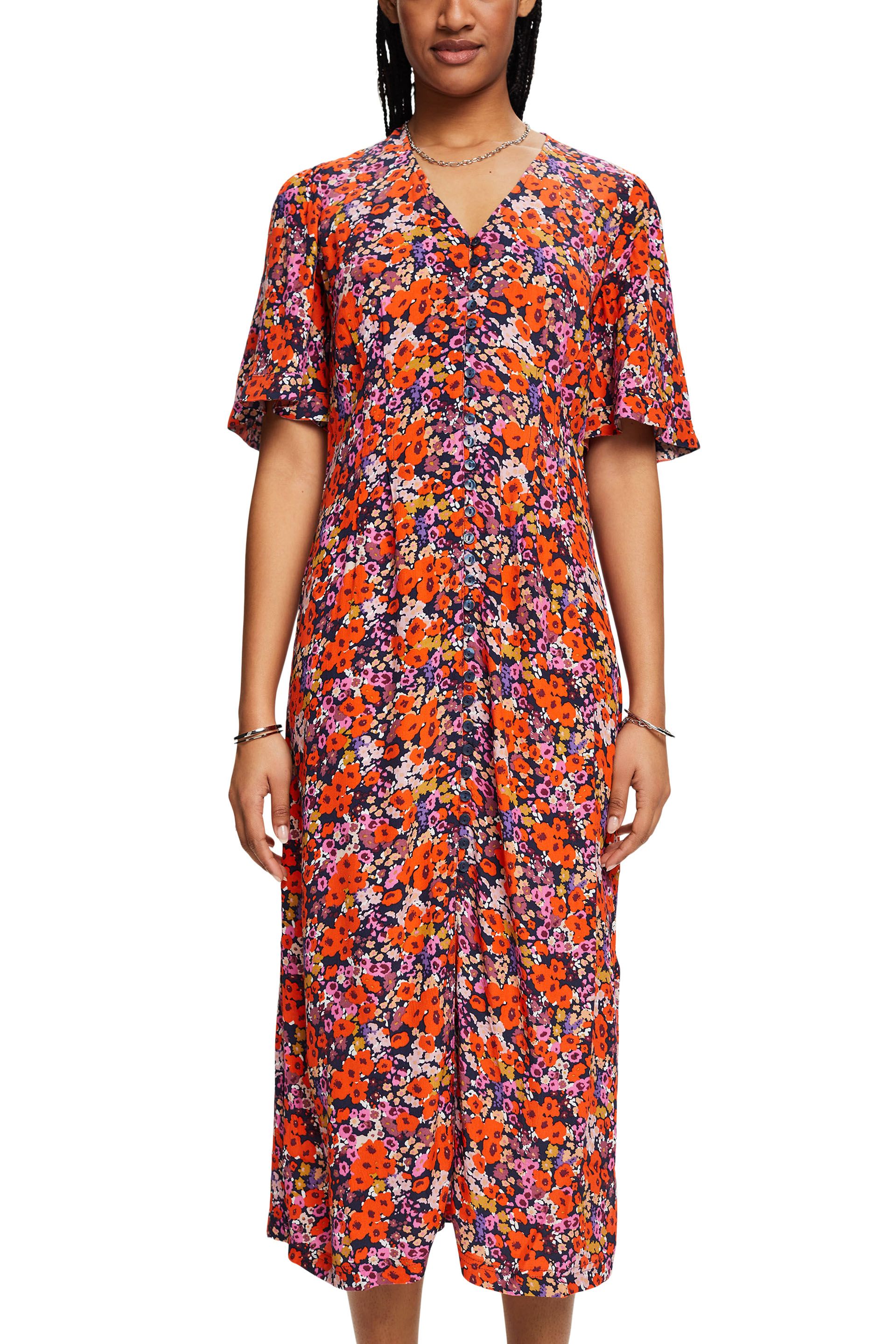 Kurzärmeliges Midikleid mit Blumenmuster