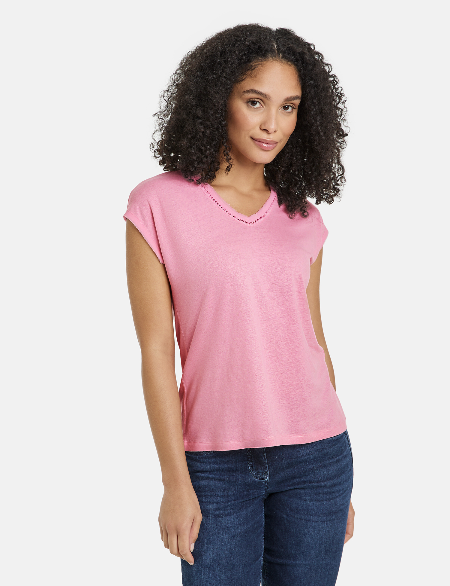 Kurzarmshirt mit Chiffonblende