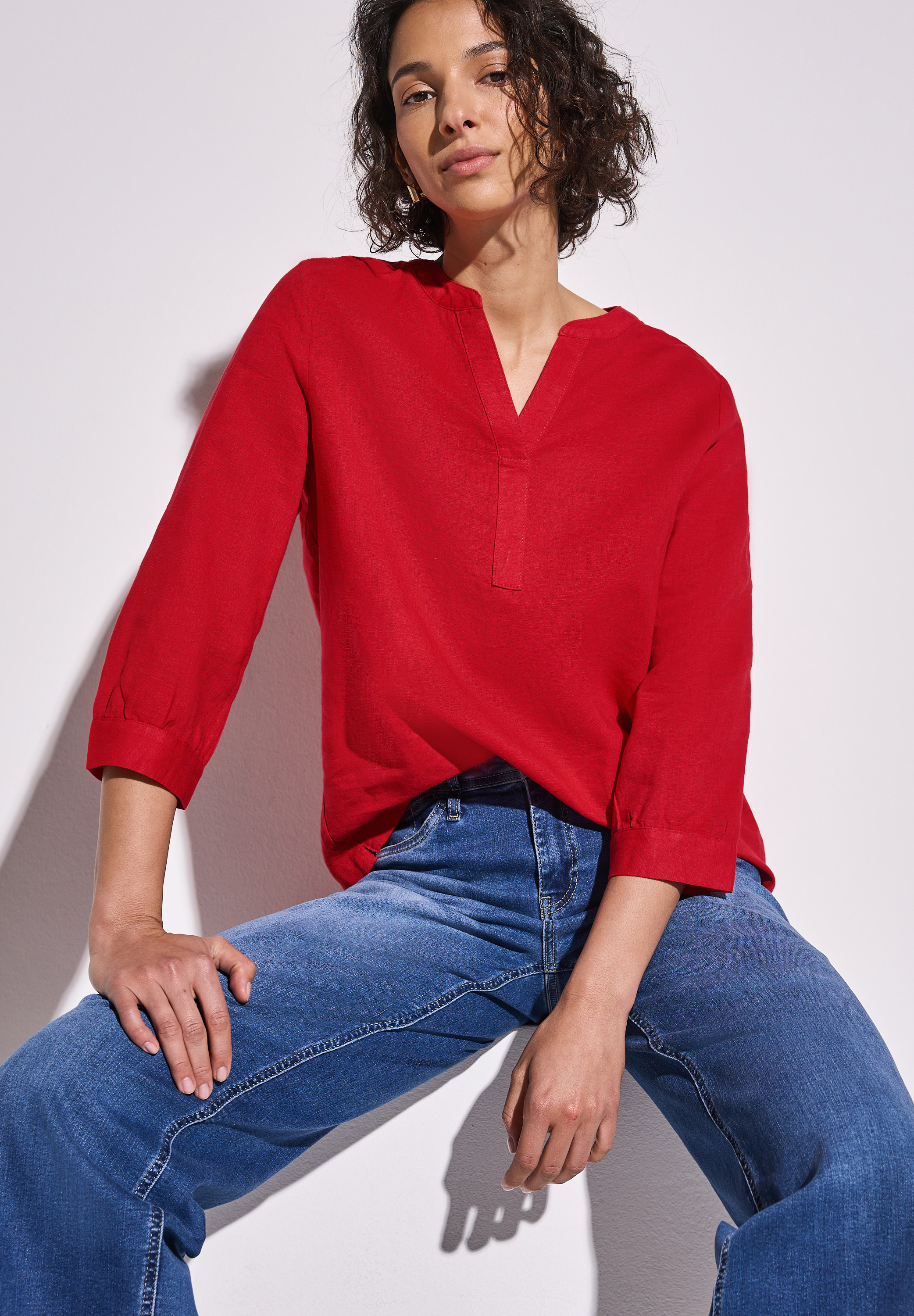 Leinenmix-Bluse in Unifarbe