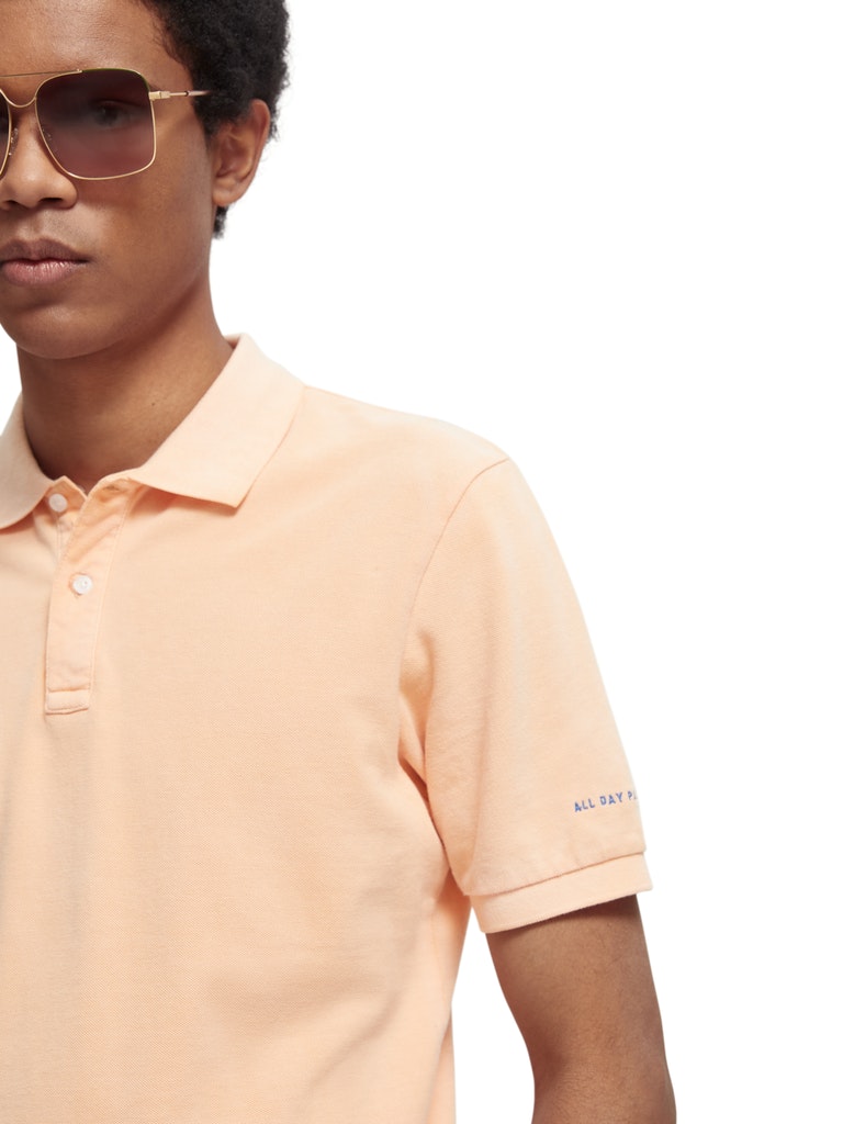 Garment-dyed washed pique polo in O