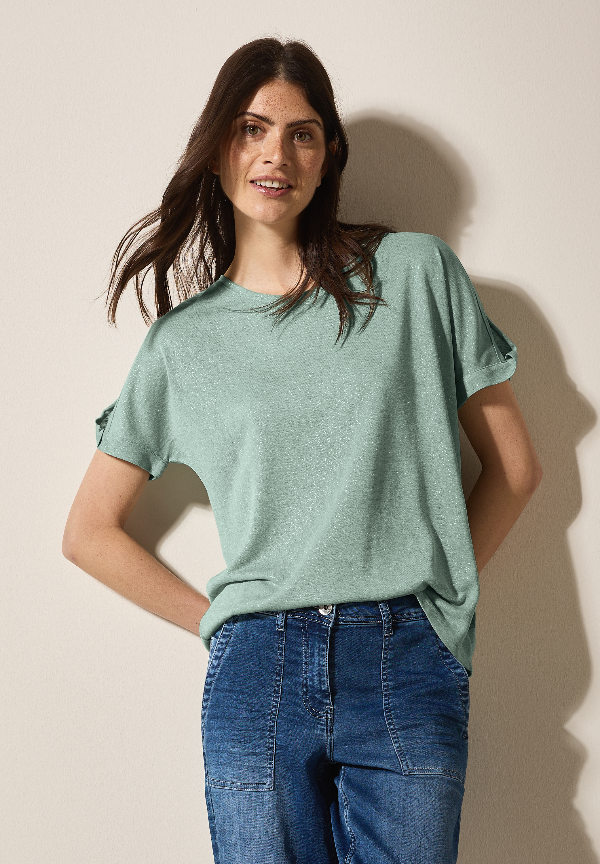 Leinen-Look Glitzer-Shirt