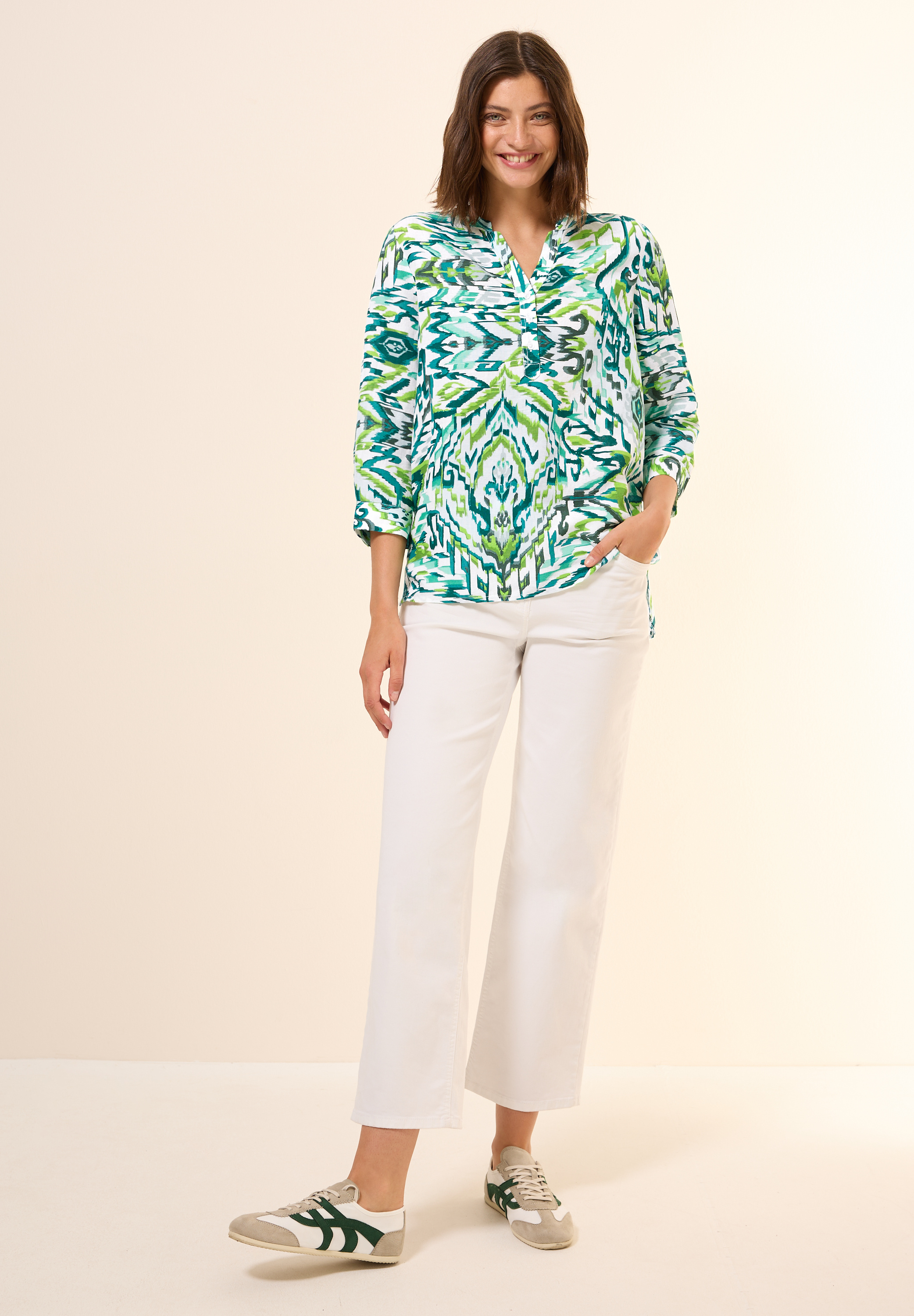 Gemusterte Leinenmix-Bluse