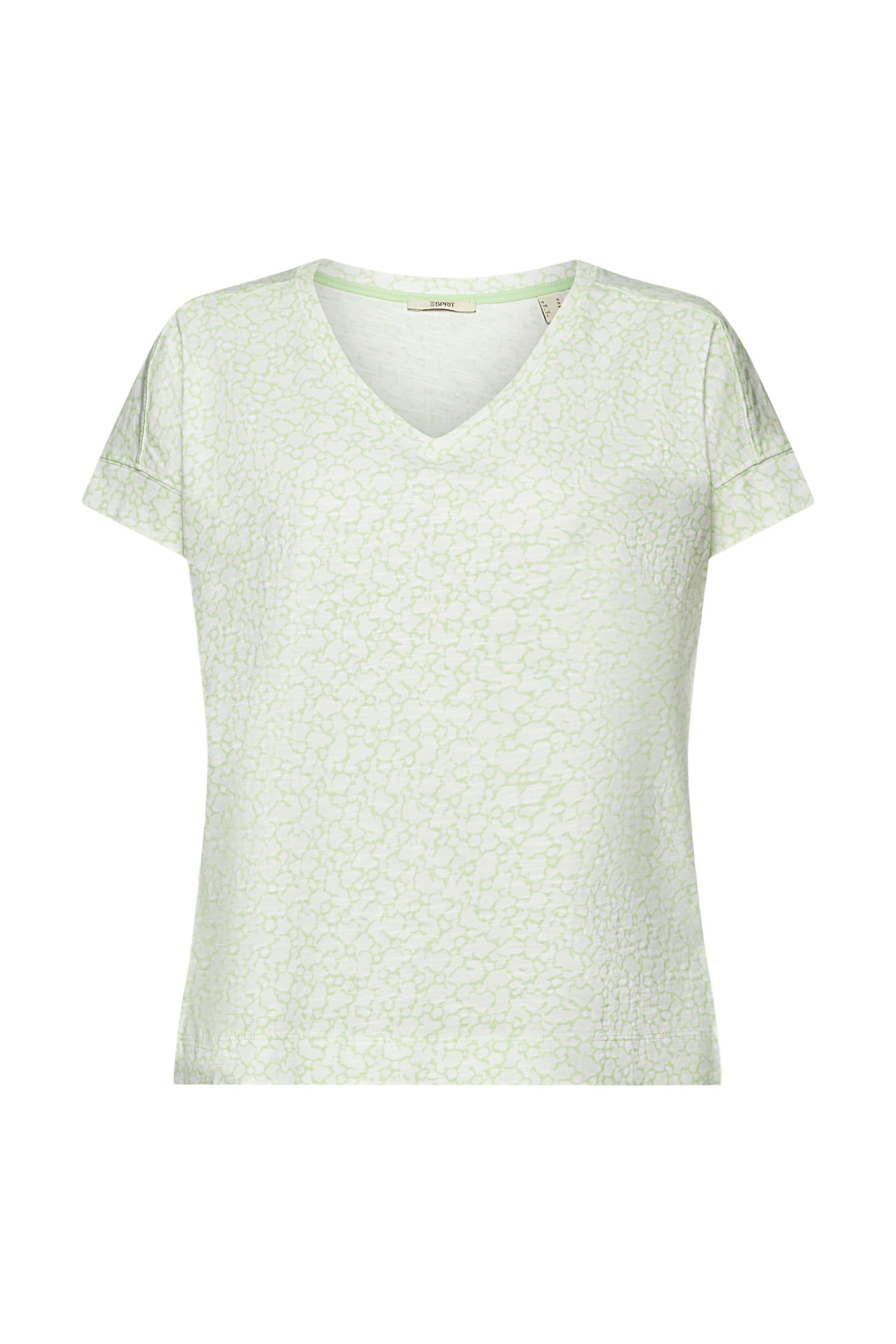 Baumwoll-T-Shirt mit V-Ausschnitt und Allover-Muster