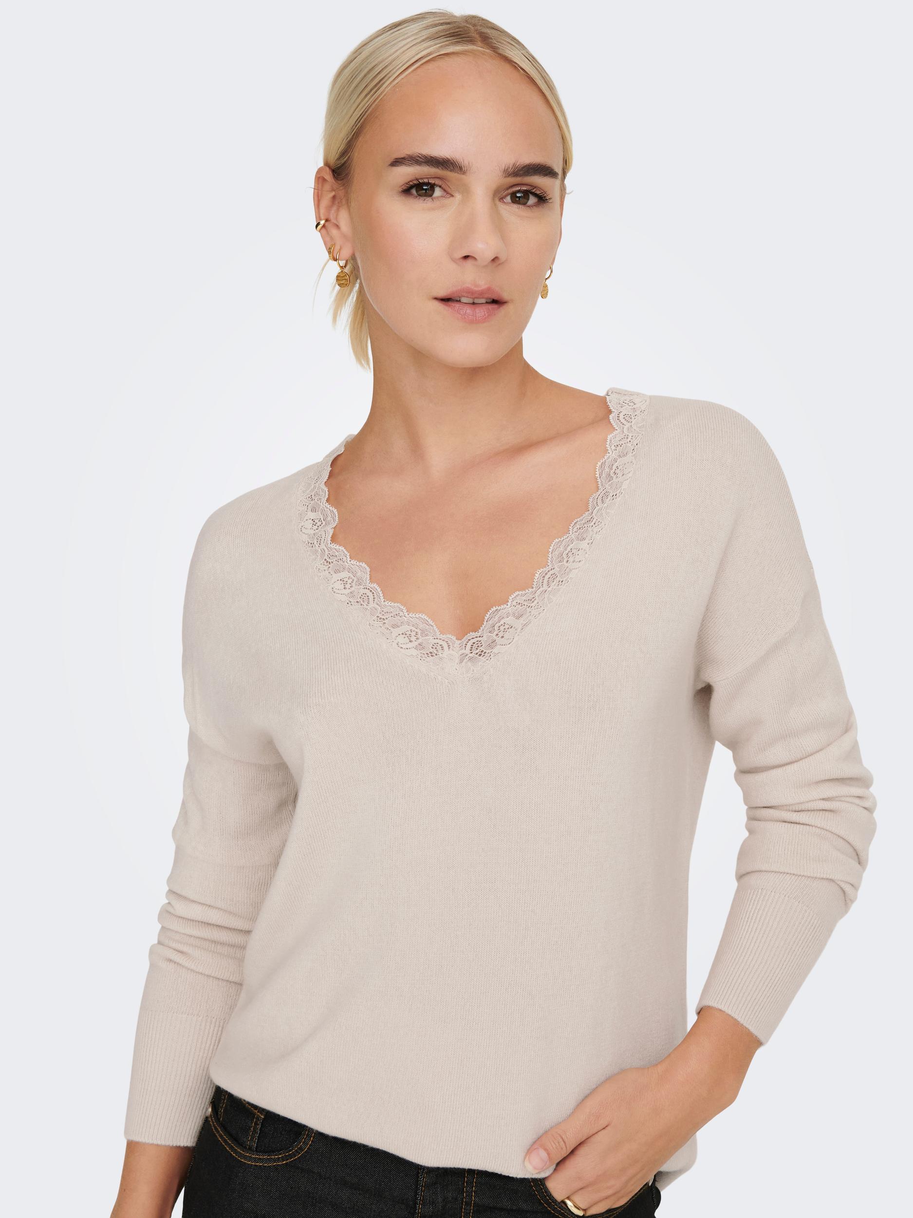 ONLSUNNY LS LACE V-NECK CC KNT