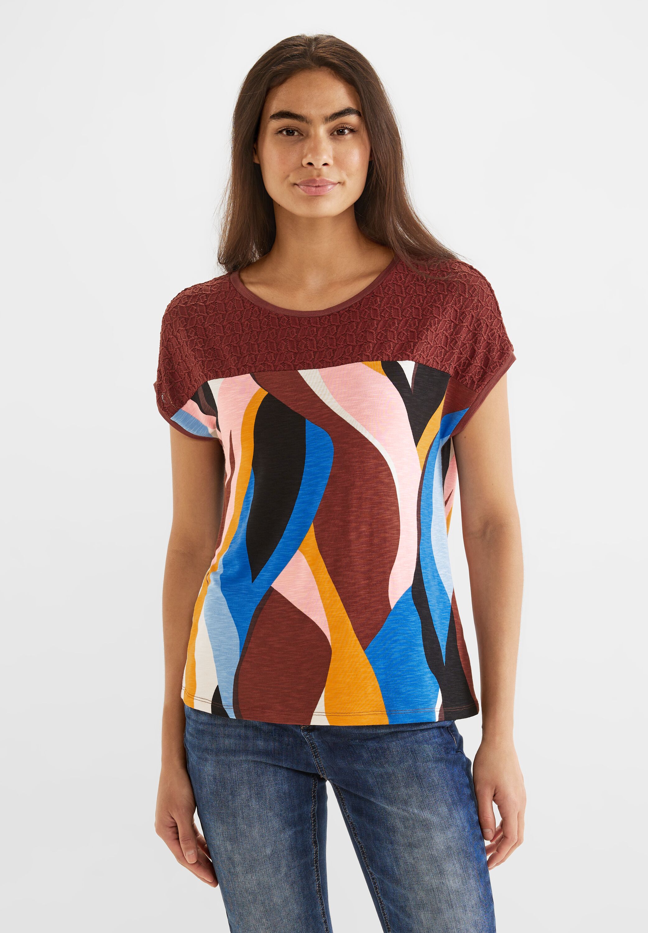 Print Spitzen T-Shirt