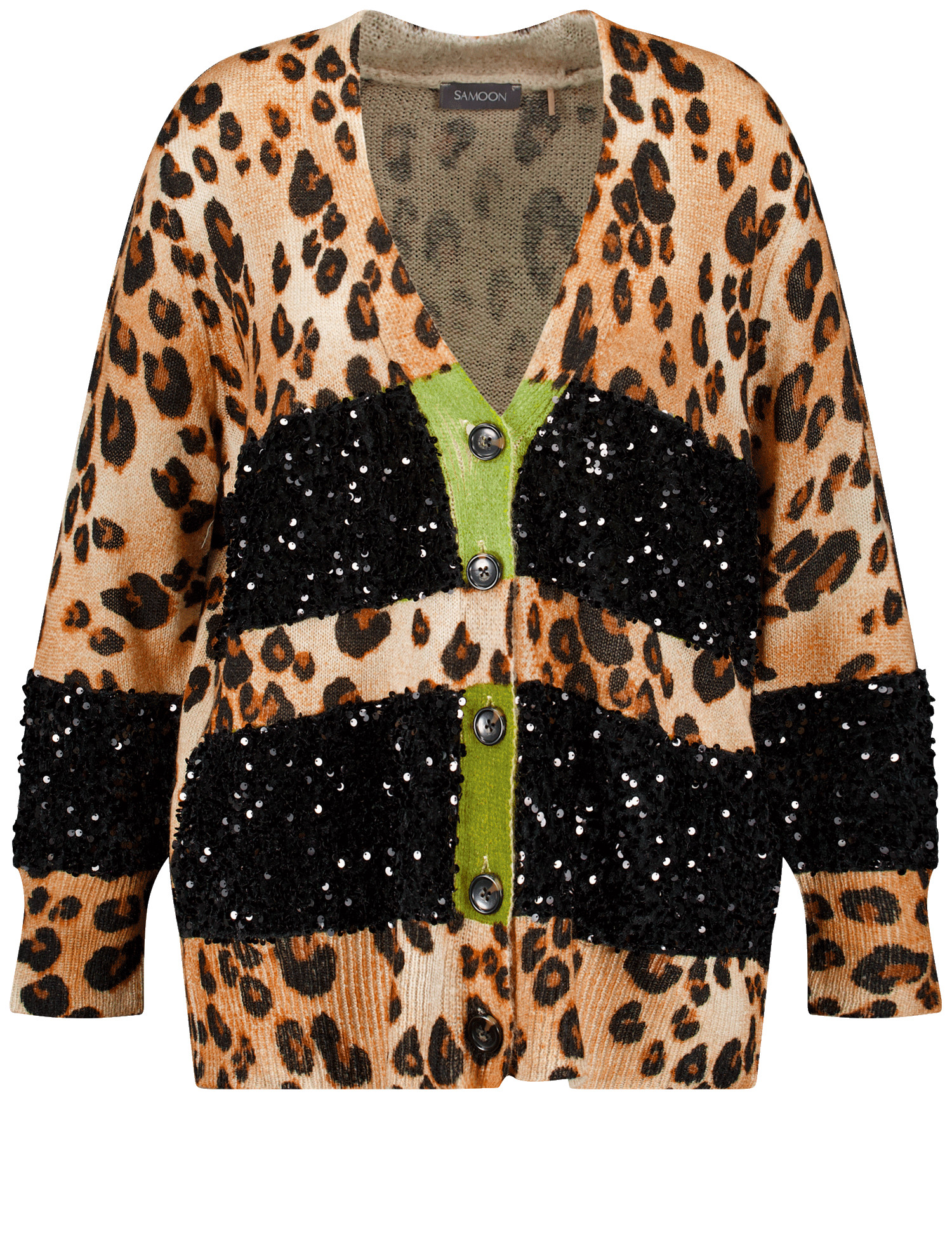 Strickjacke mit Leo-Print und Pailletten