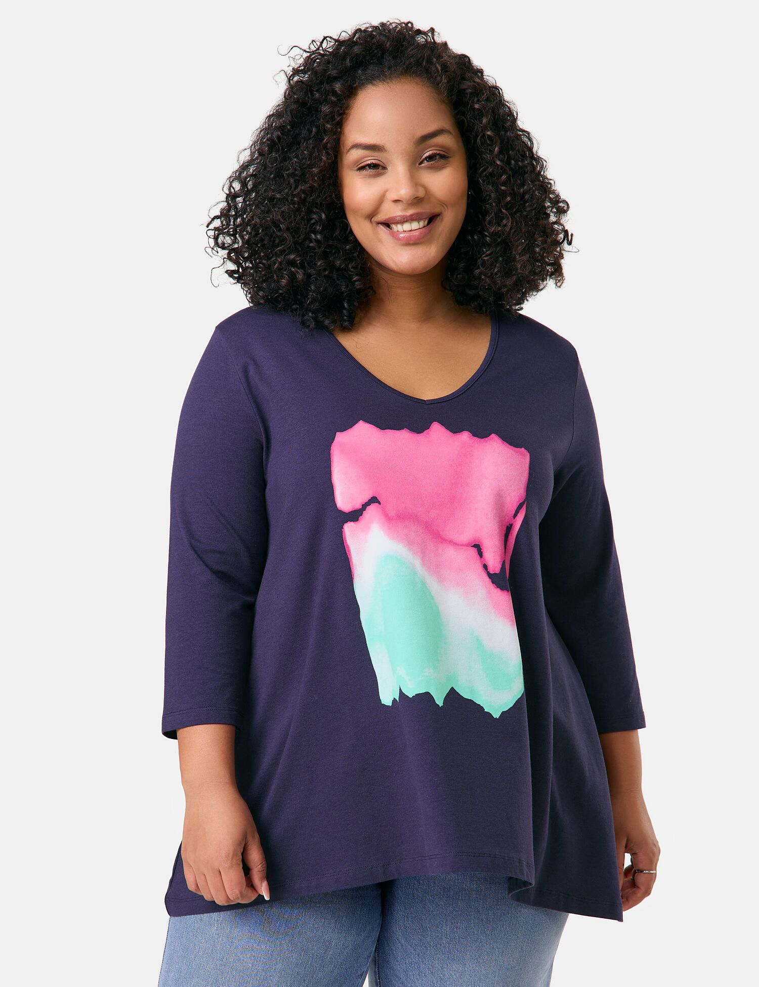 Ausgestelltes 3/4 Arm Shirt mit Frontprint