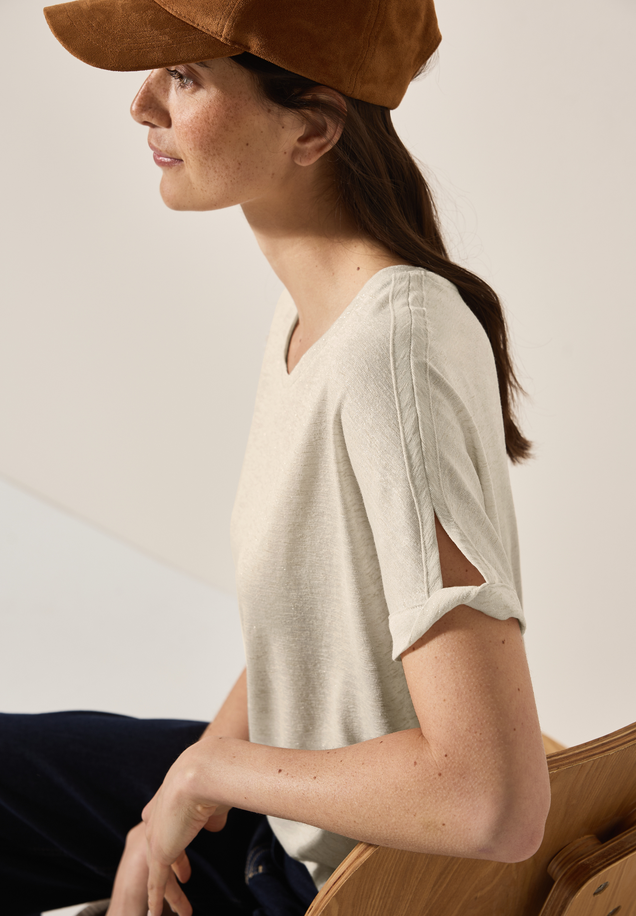 Leinen-Look Glitzer-Shirt