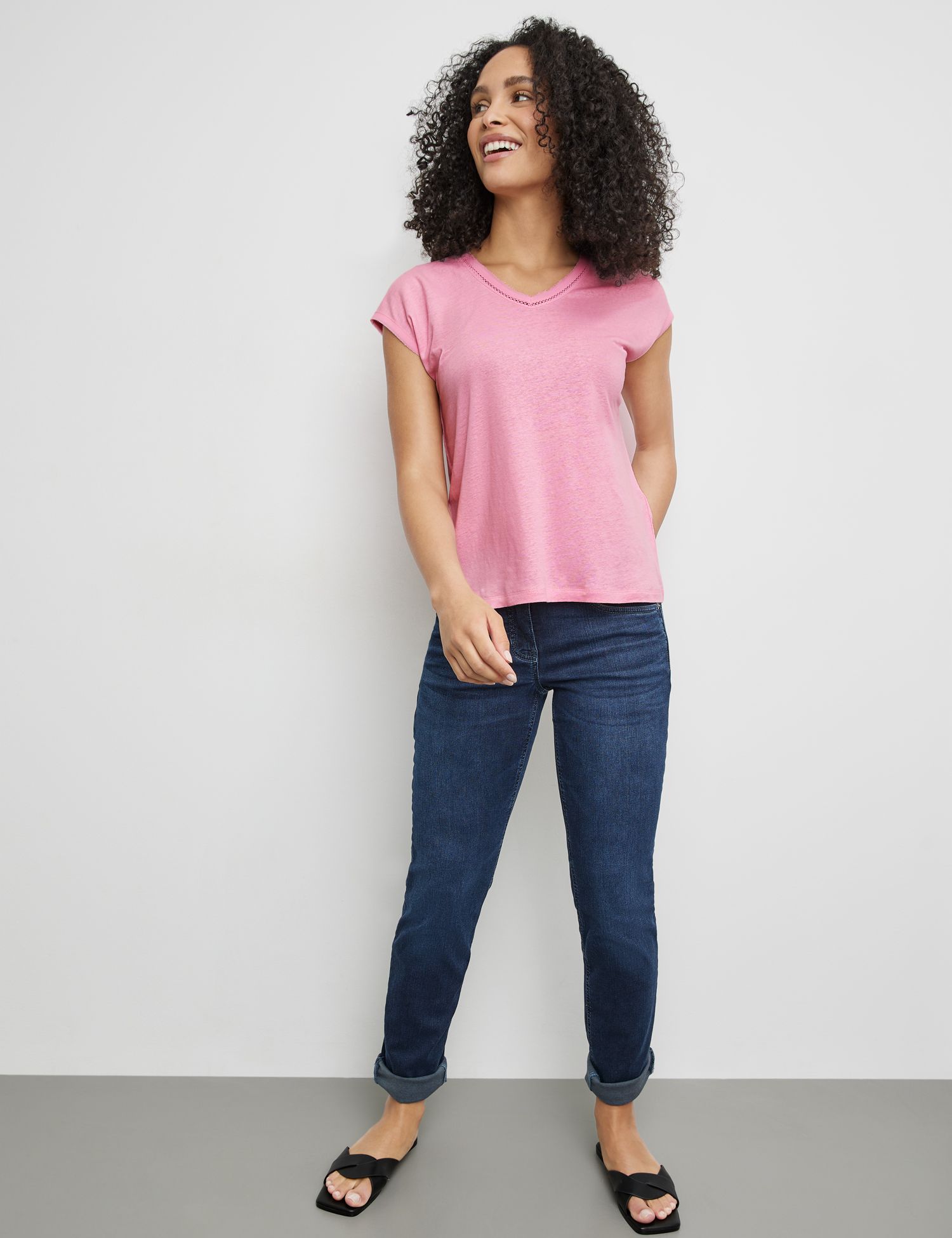Kurzarmshirt mit Chiffonblende