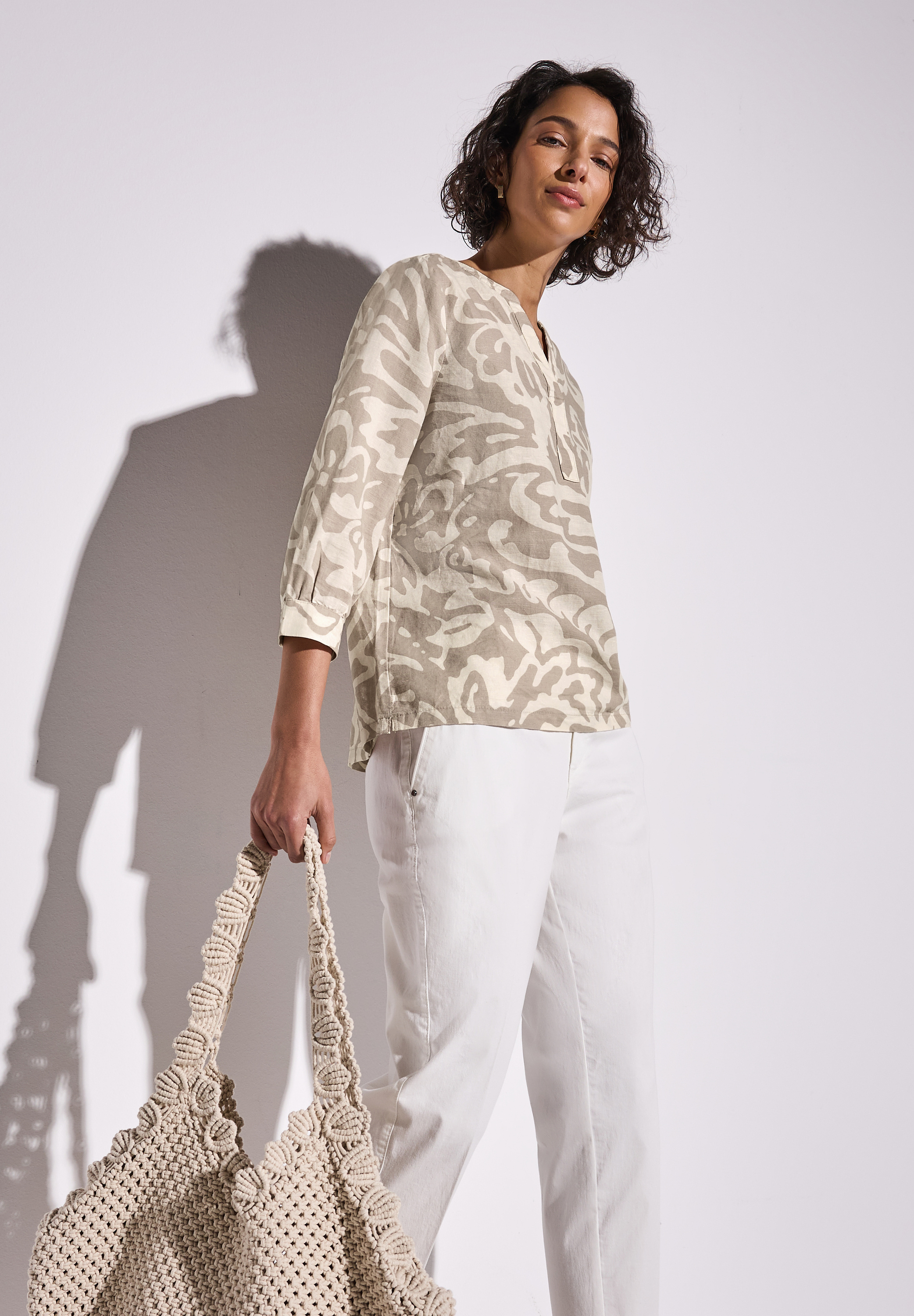 Gemusterte Leinenmix-Bluse