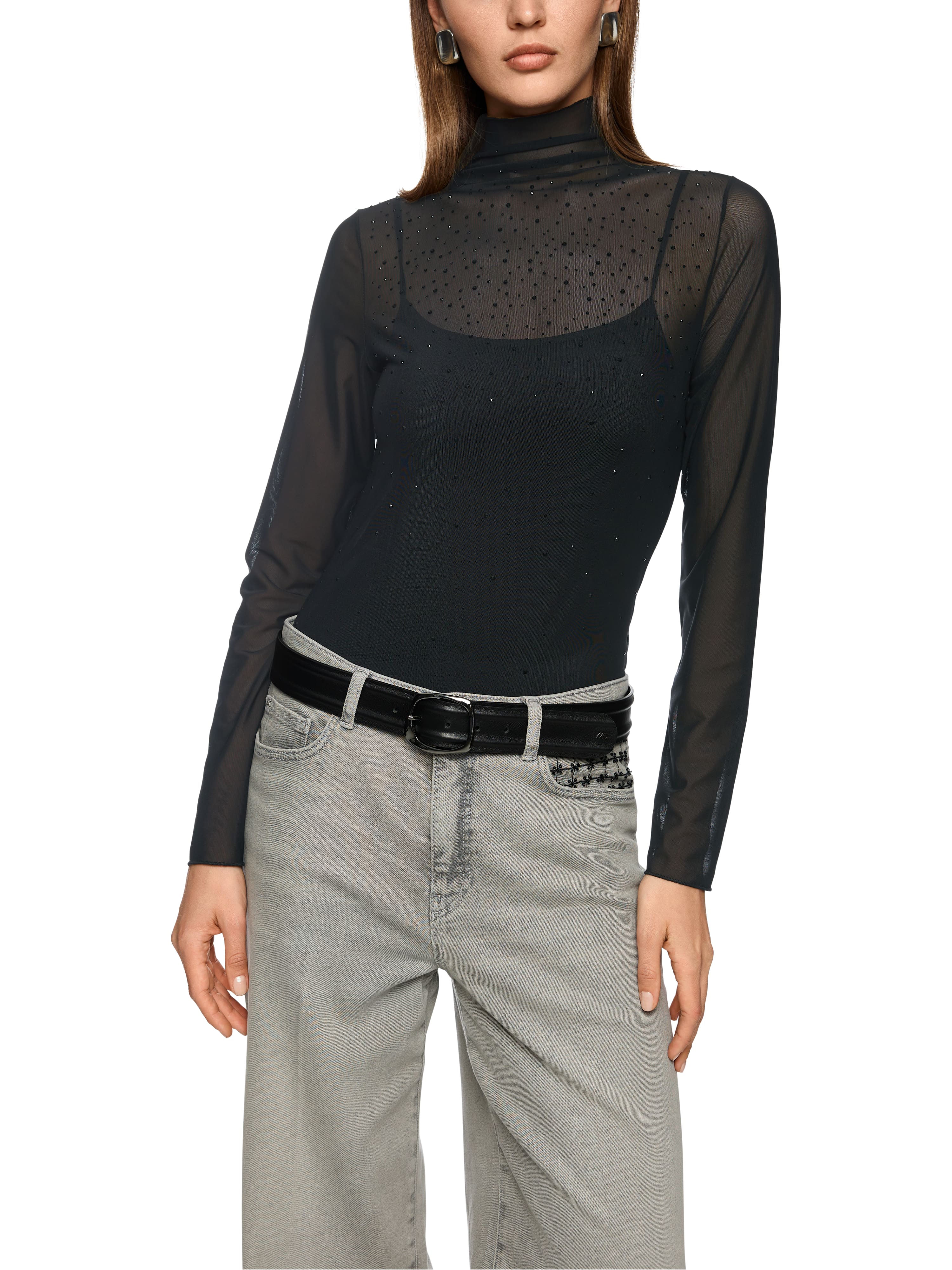 Mesh-Longsleeve mit Hotfixsteinchen