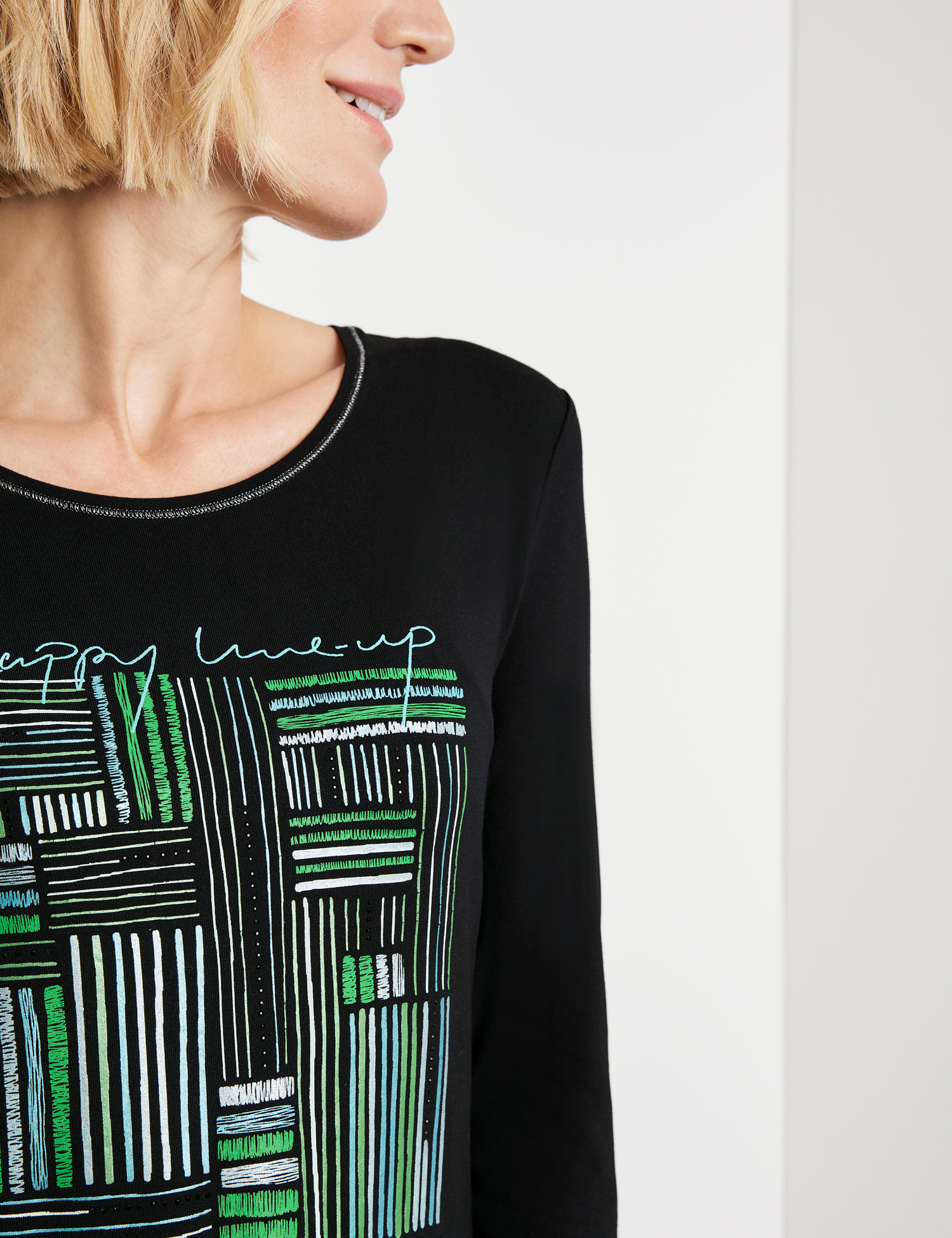 Langarmshirt mit Frontprint und Lurex-Naht am Ausschnitt