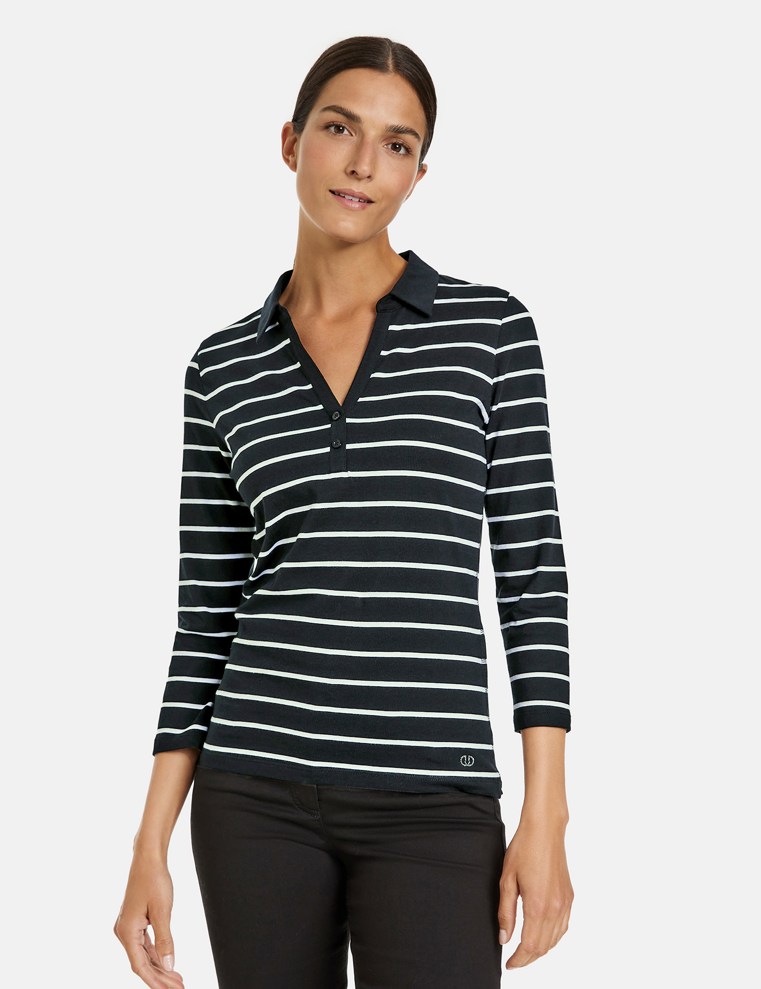 Geringeltes Poloshirt aus Baumwolle mit 3/4 Arm