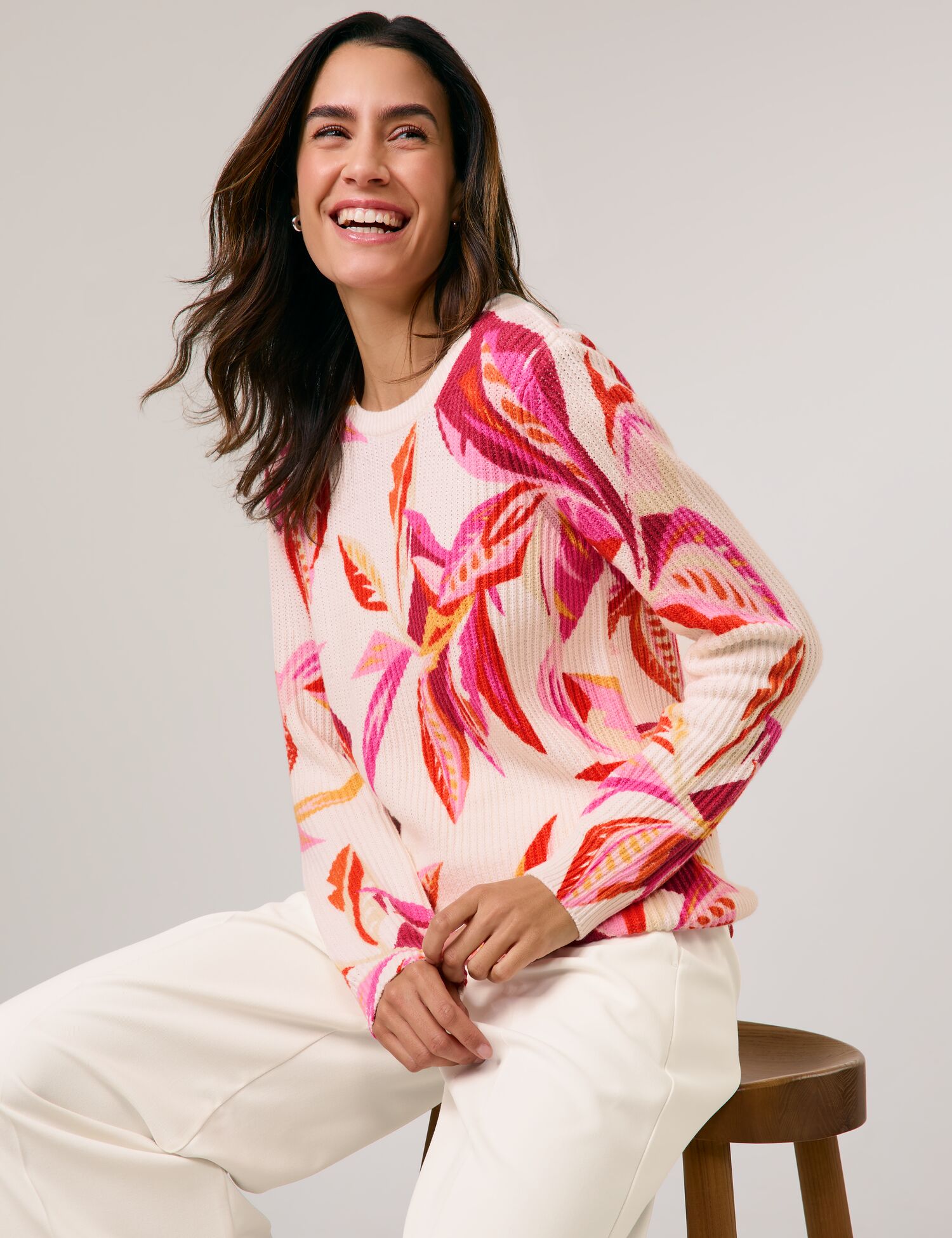 Floral gemusterter Pullover in Rippstrick