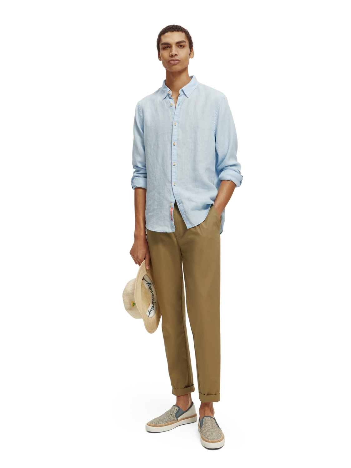 Linen shirt with sleeve roll-up