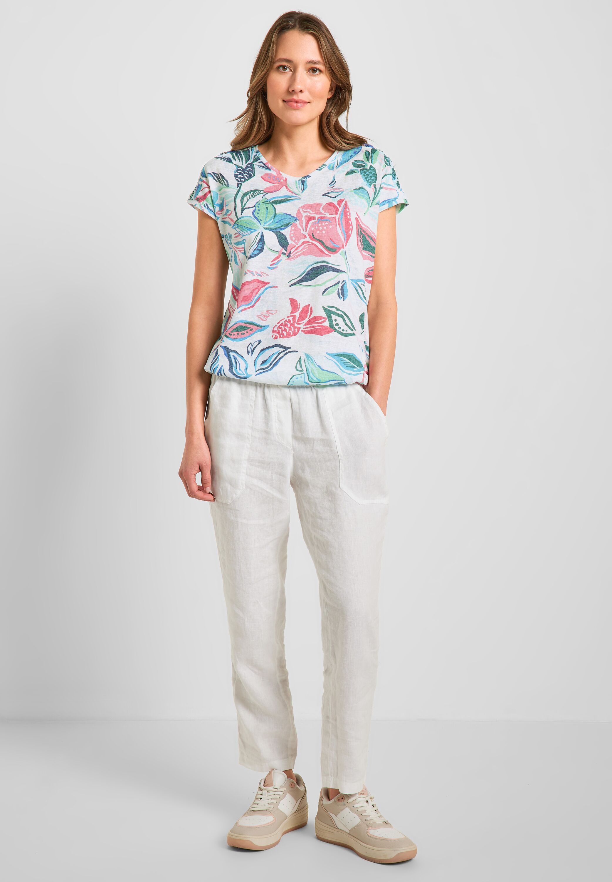 Printshirt in Leinenoptik